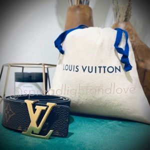 Louis Vuitton Brown Monogram LV Buckle Belt with Gold Hardware
